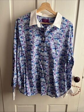 J. Crew White-Collar Floral Button Shirt in Blue & Purple